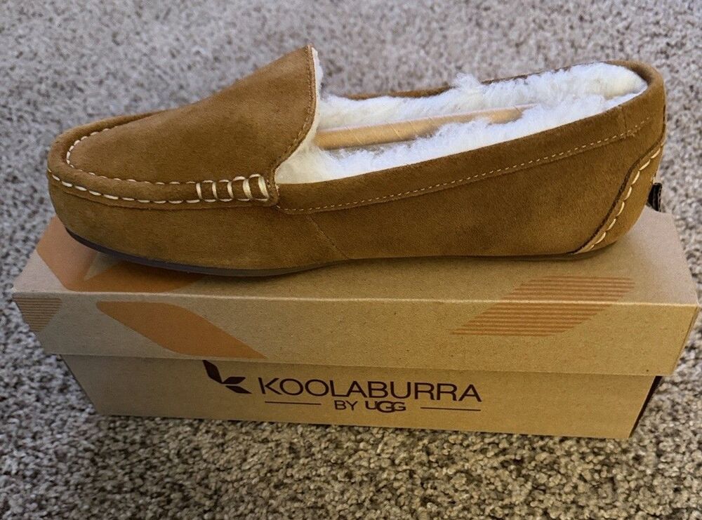 NIB UGG Koolaburra Women Lezly Chestnut Suede Shearling Moccasin Slippers 9